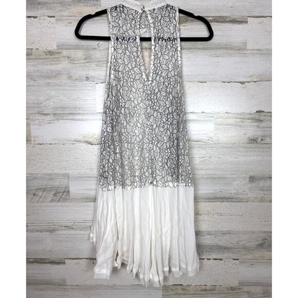 Free People women extra small white black lace Tell Tale Heart Tunic mini dress - Picture 4 of 9